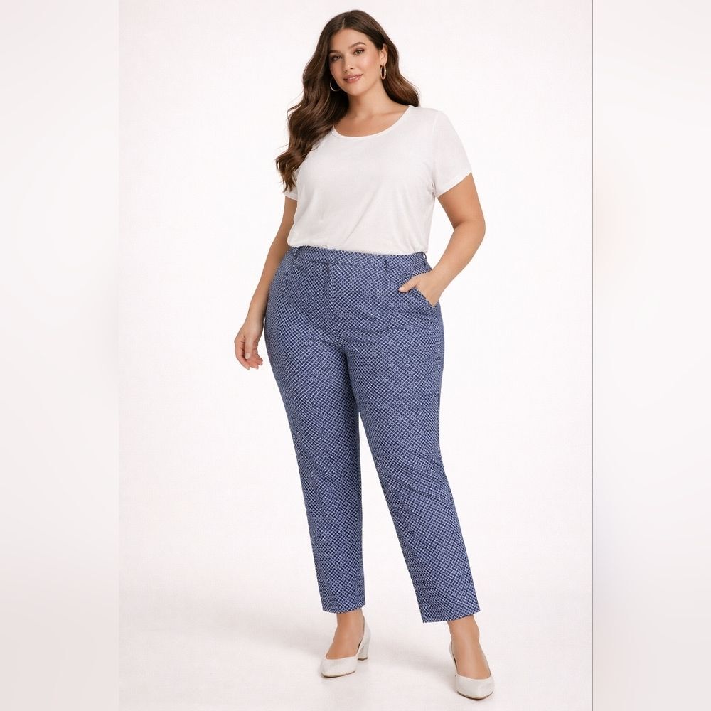 Cynthia Rowley Women’s Pants Blue White Geometric Print Plus Size 16W Cropped